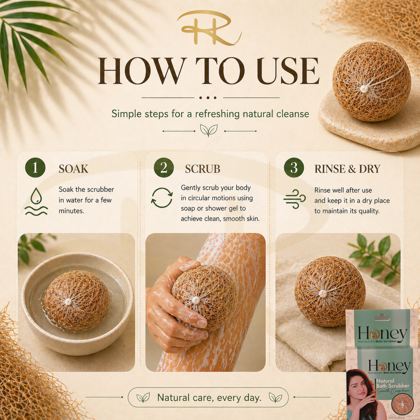 Honey Ramacham Natural Bath Scrubber (Pack of 2)